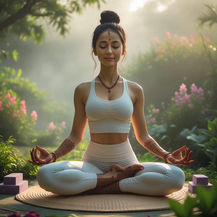 Woman practicing yoga in serene environment
